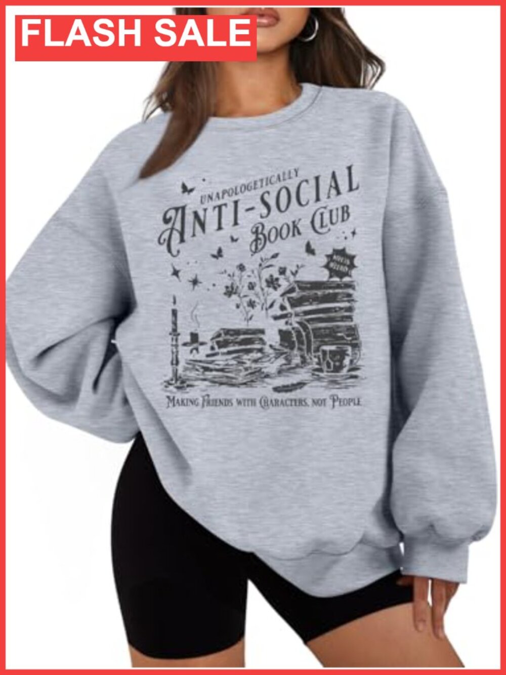 Oversized Anti Social Book Club Sweatshirt Book Lover Long Sleeve Tee
